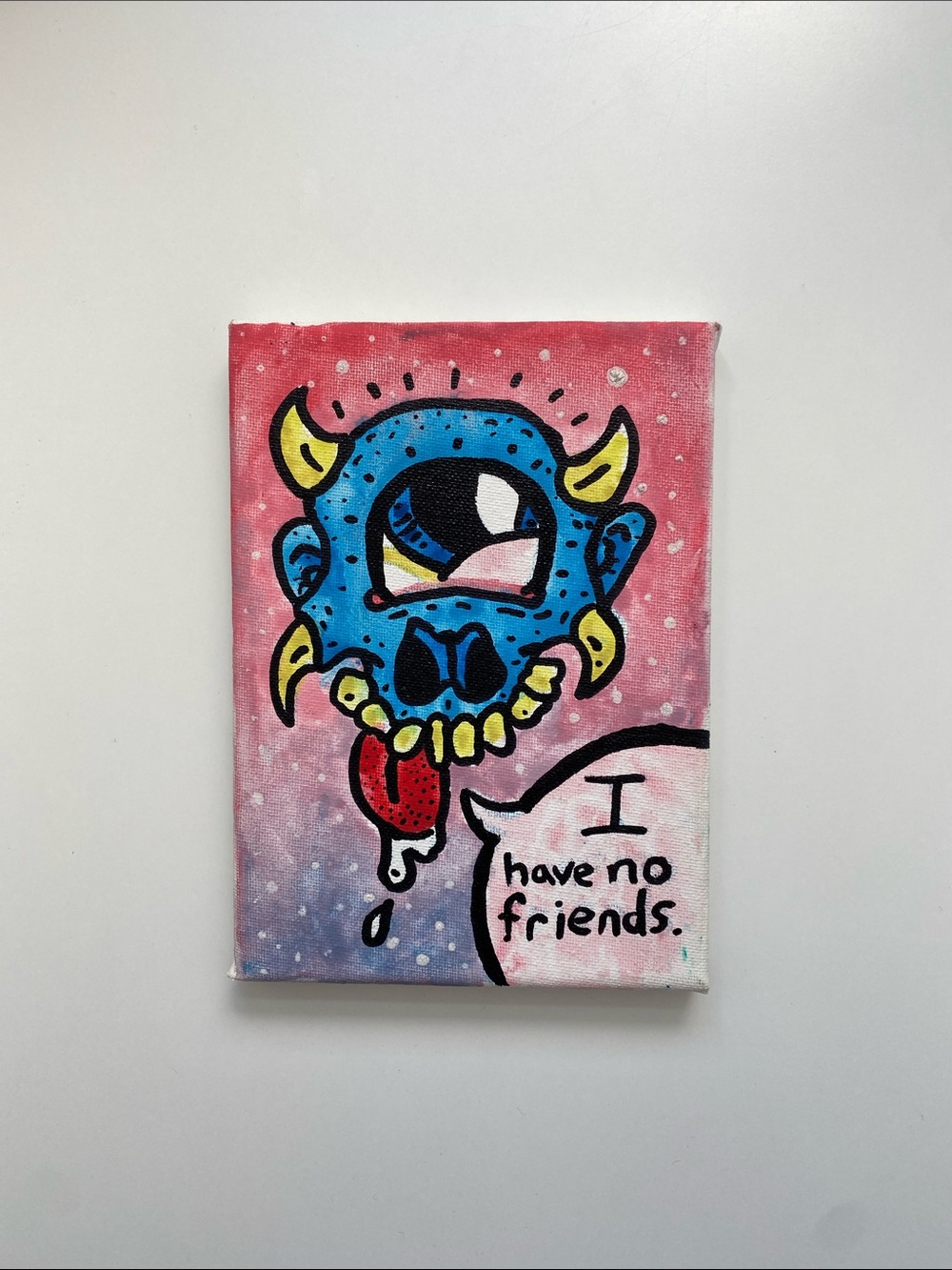 Hand Painted Blue Cyclops Monster Canvas Wall Art - I Have No Friends